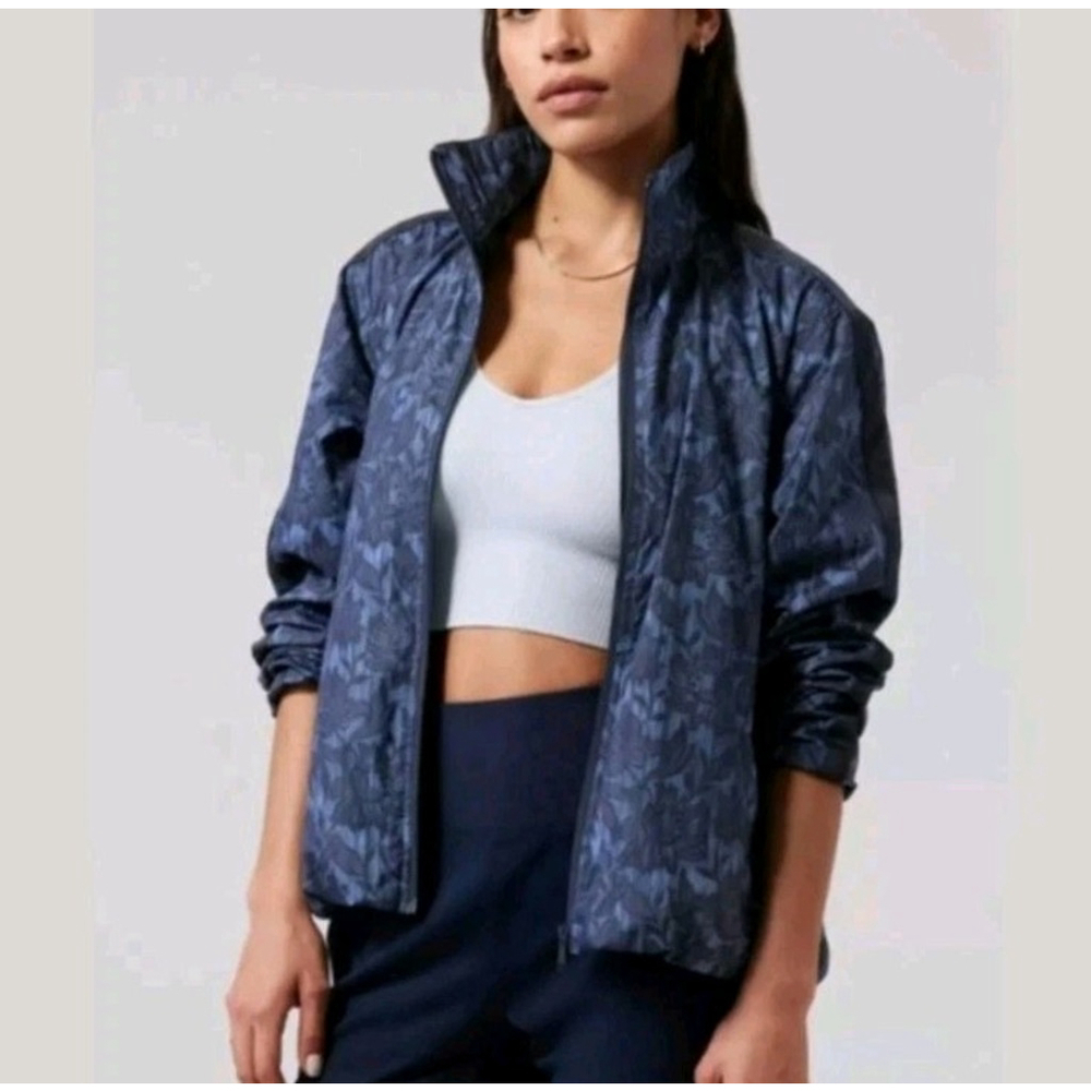 Athleta Sightseer Lace Full Zip Vented Lightweight Jacket Navy Blue Woman Sz XXS